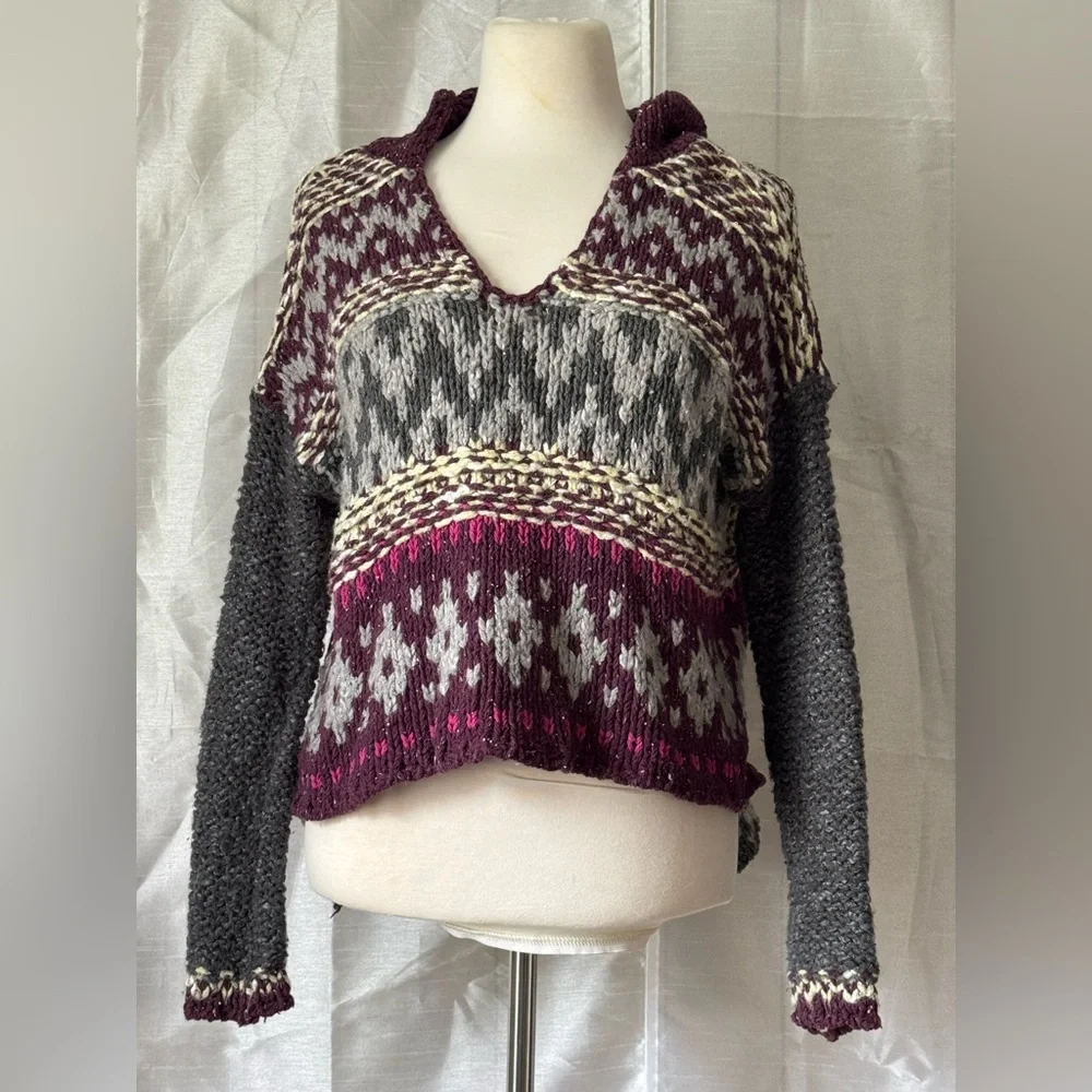 Free People fair Isle Aztec grey and purple sweater - Picture 2 of 10